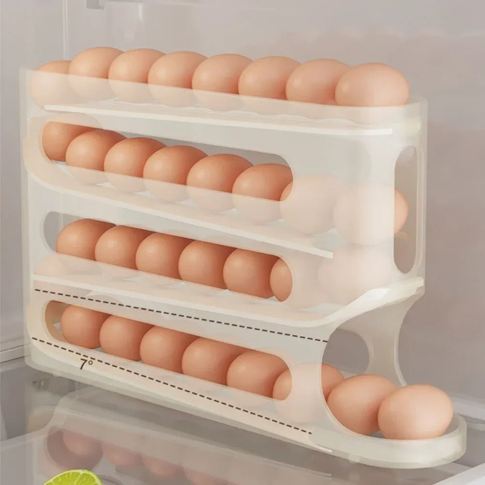 4 Layered Automatic Rolling Egg Holder Rack For Fridge Egg Storage Box Organizer
