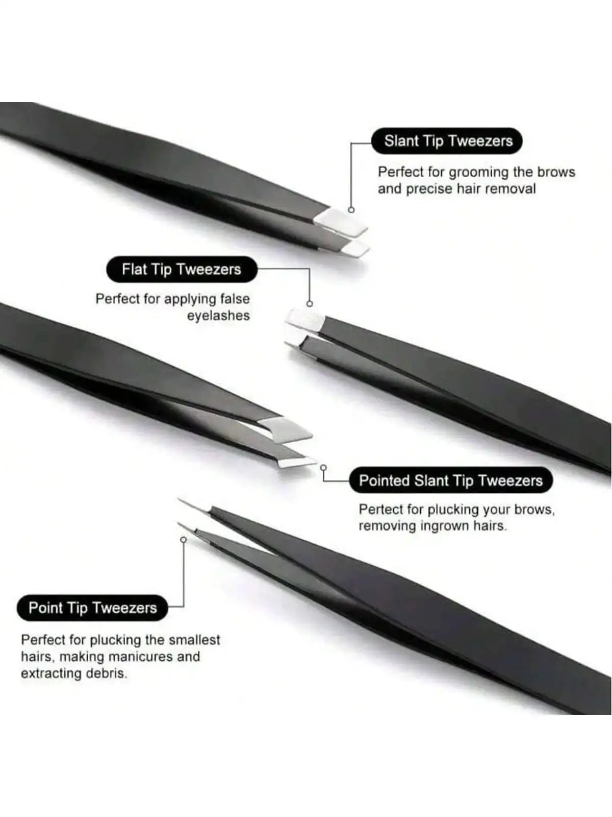 4 Pack Stainless Steel Tweezers Precision Grooming for Eyebrows and Eye Shaping