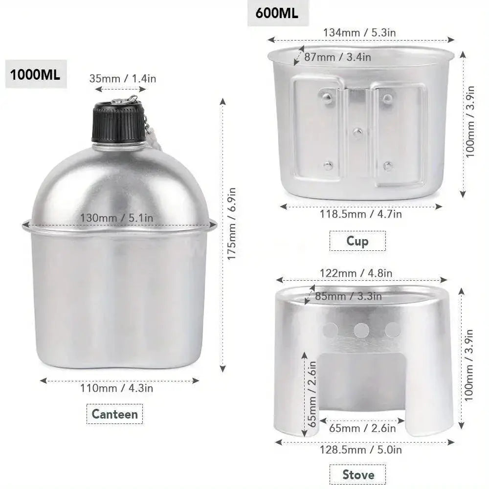 Military Canteen Cookware Set 4 Piece For Camping Survival