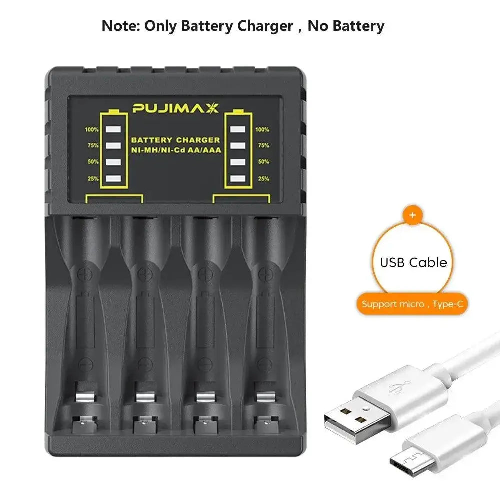 4 Slot Fast Battery Charger LED Indicator USB Charging Unit