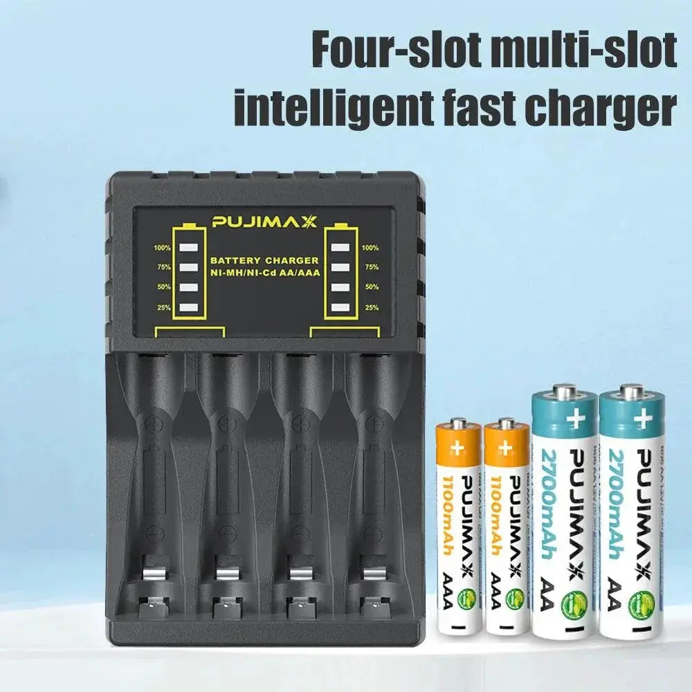 4 Slot Fast Battery Charger LED Indicator USB Charging Unit