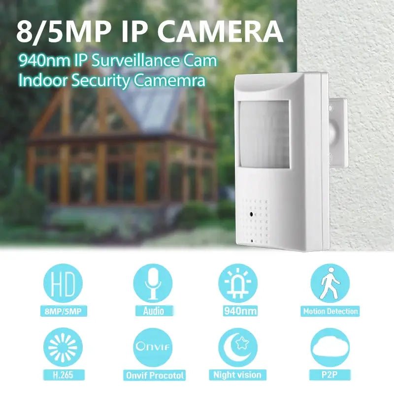 4K 940nm PIR IP Camera PoE 8MP Night Vision Indoor Security Cam Motion Alerts