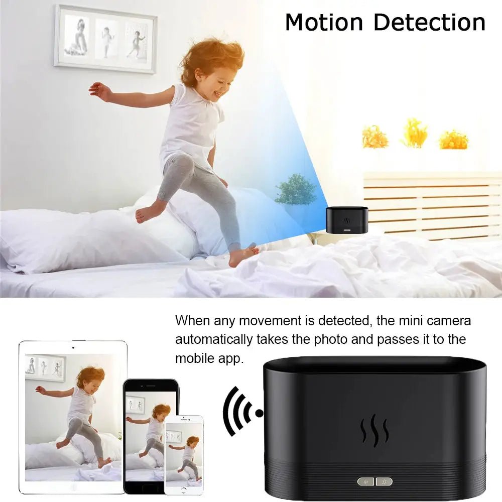 4K Mini WiFi Camera Mist Humidifier IR Night Vision Motion Detection Secure Home