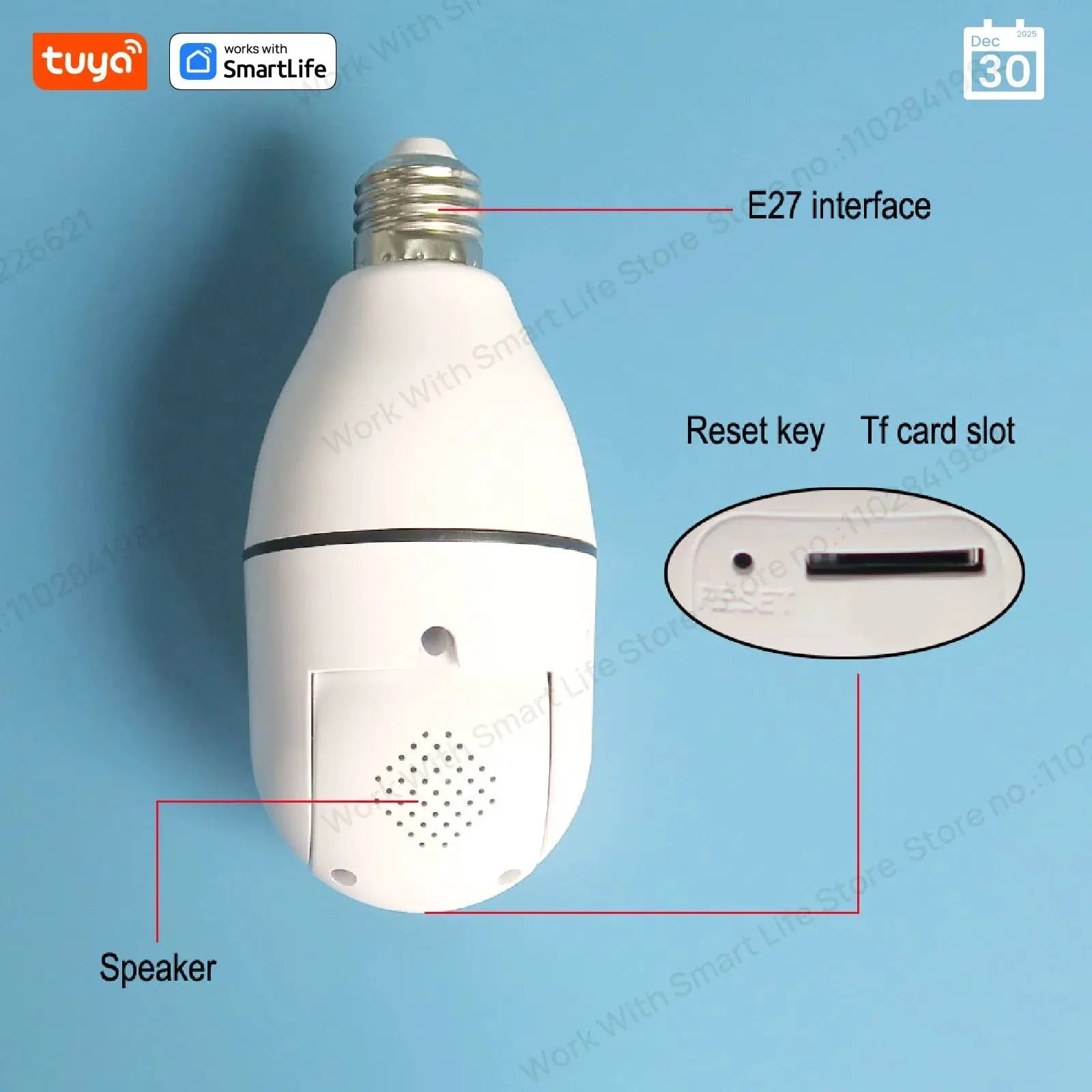 4MP Tuya E27 Smart Bulb Camera WiFi Night Vision Two Way Audio Motion Alerts
