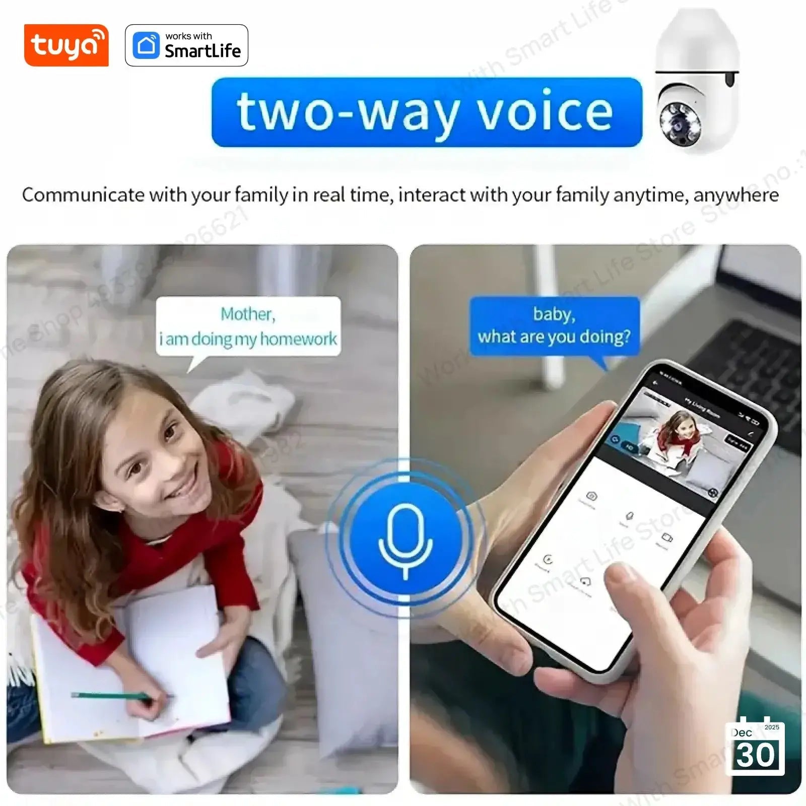 4MP Tuya E27 Smart Bulb Camera WiFi Night Vision Two Way Audio Motion Alerts