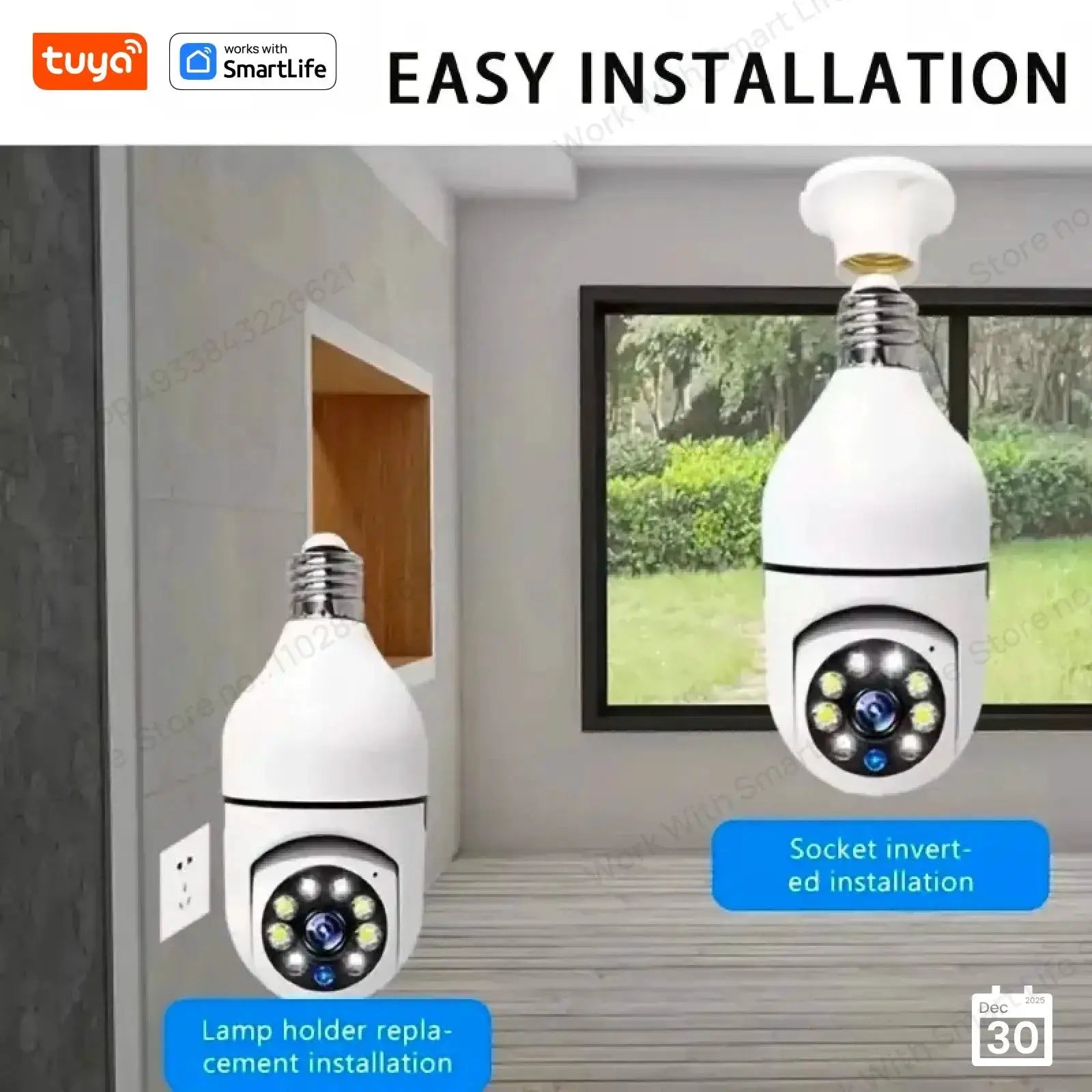 4MP Tuya E27 Smart Bulb Camera WiFi Night Vision Two Way Audio Motion Alerts