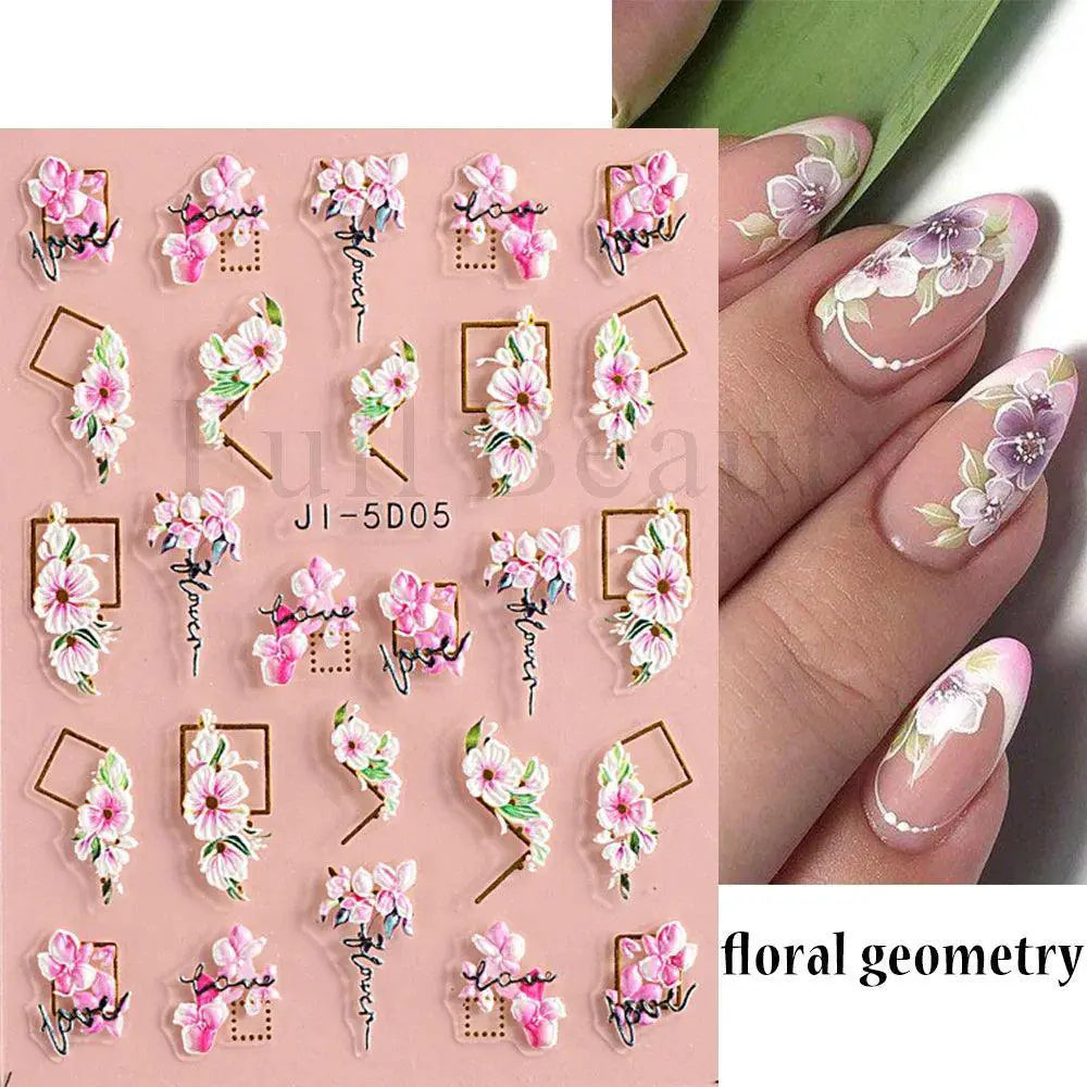 5D Floral Geometry Japanese Nail Art Stickers Impeccable