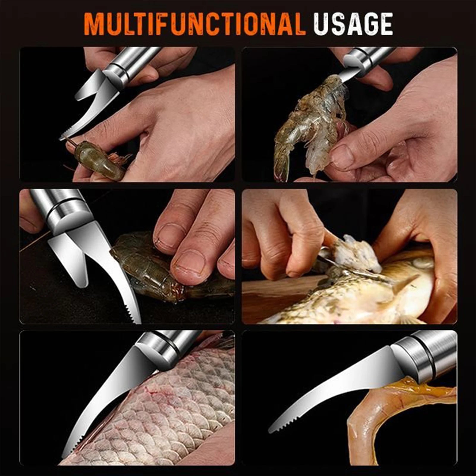 6 In 1 Multifunctional Shrimp Peeler Stainless Steel Kitchen Tool For Fish Scales Chef