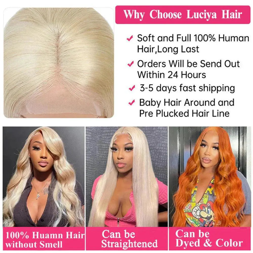 613 Honey Blonde Body Wave Lace Front Human Hair Wig 34 Inch