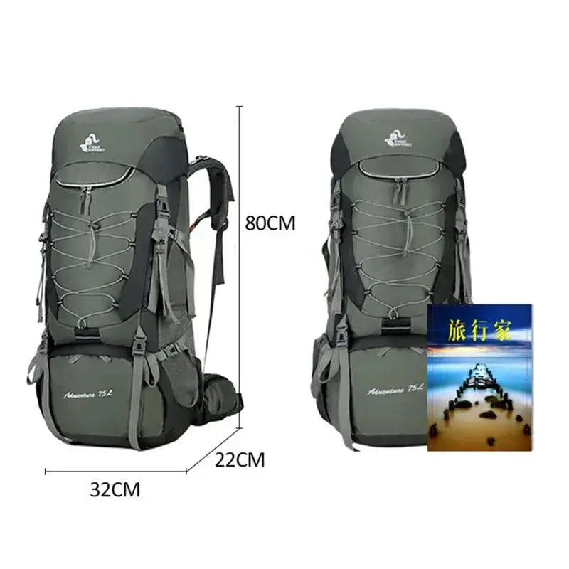 75L Waterproof Hiking Backpack With Rain Cover For Camping