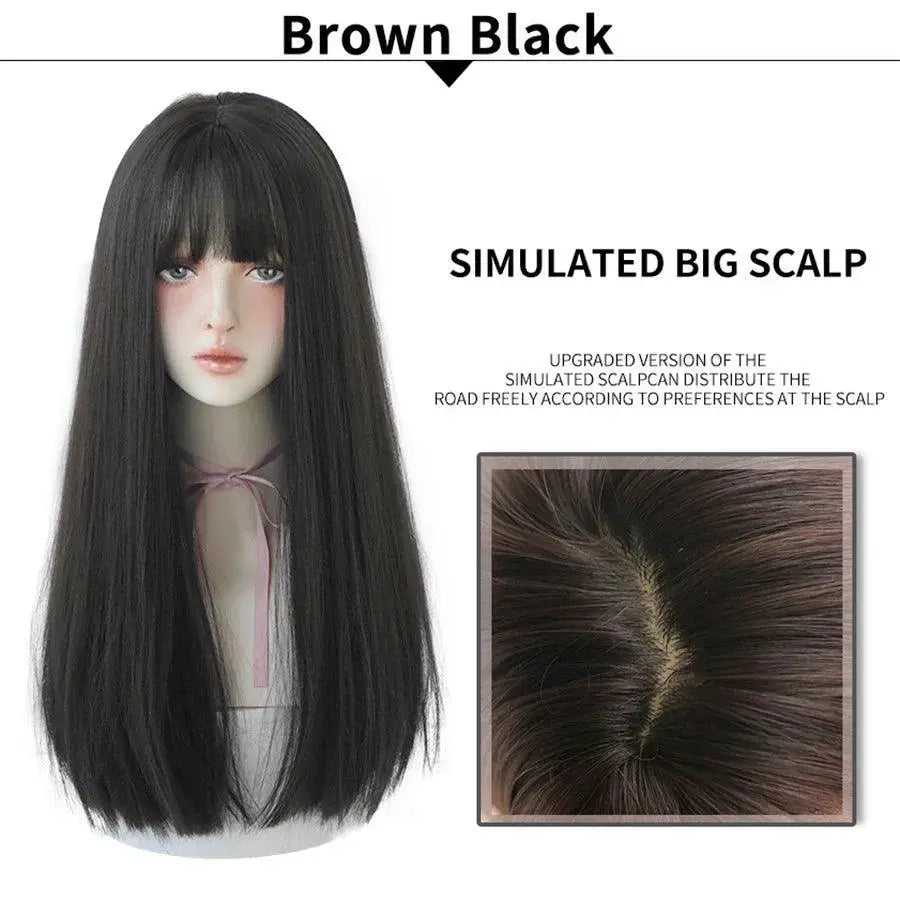 7JHHWIGS Light Brown Straight Wig Heat Resistant For Women