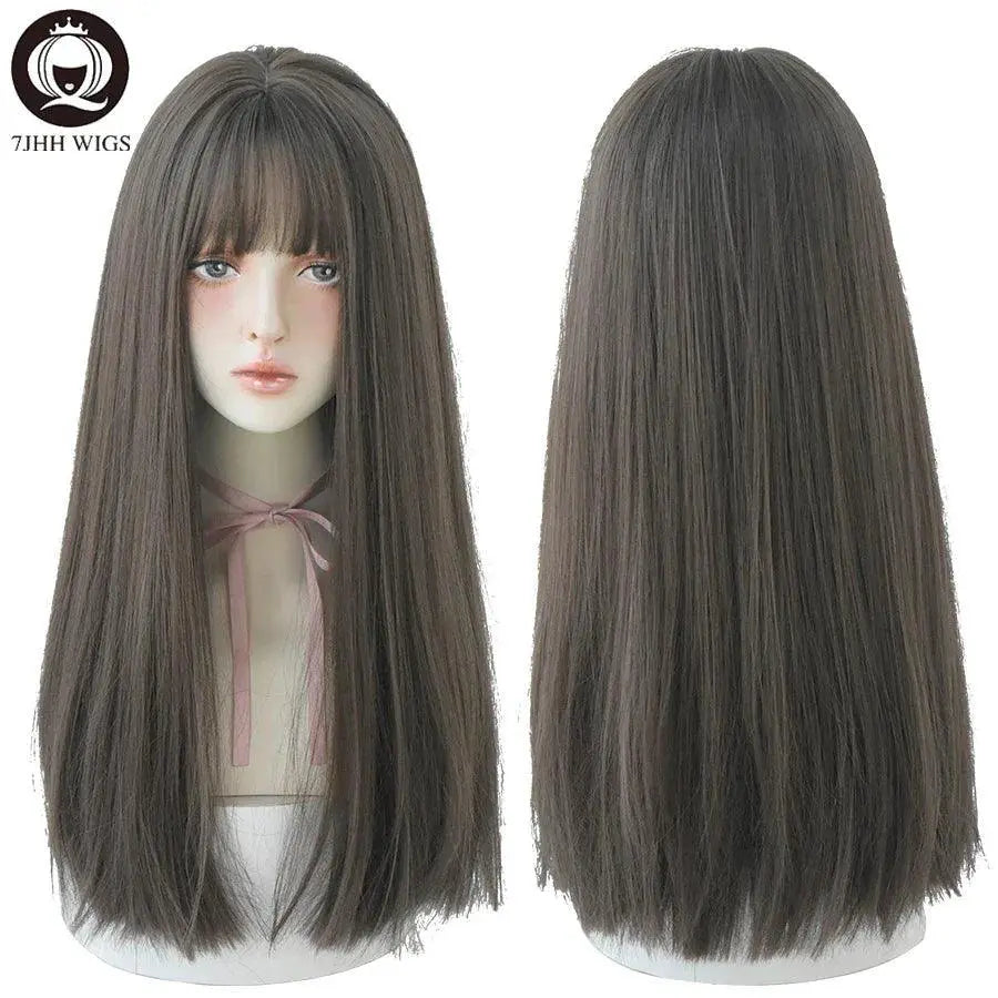 7JHHWIGS Light Brown Straight Wig Heat Resistant For Women