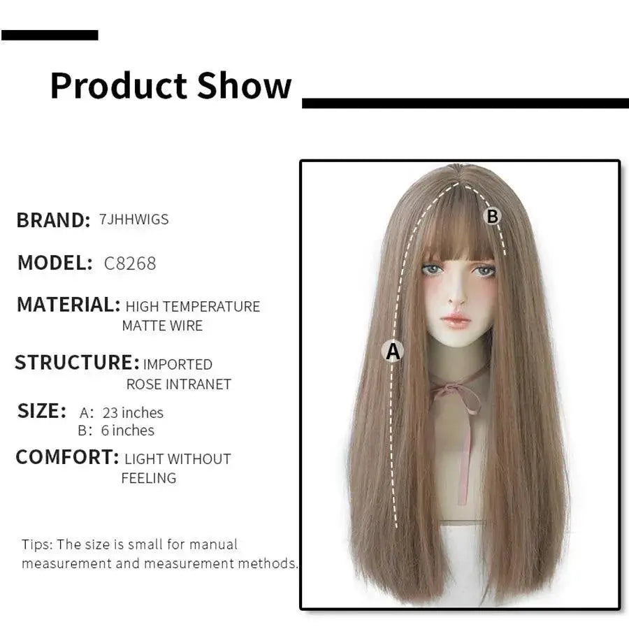 7JHHWIGS Light Brown Straight Wig Heat Resistant For Women