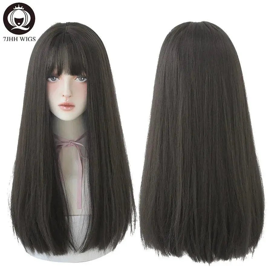 7JHHWIGS Light Brown Straight Wig Heat Resistant For Women