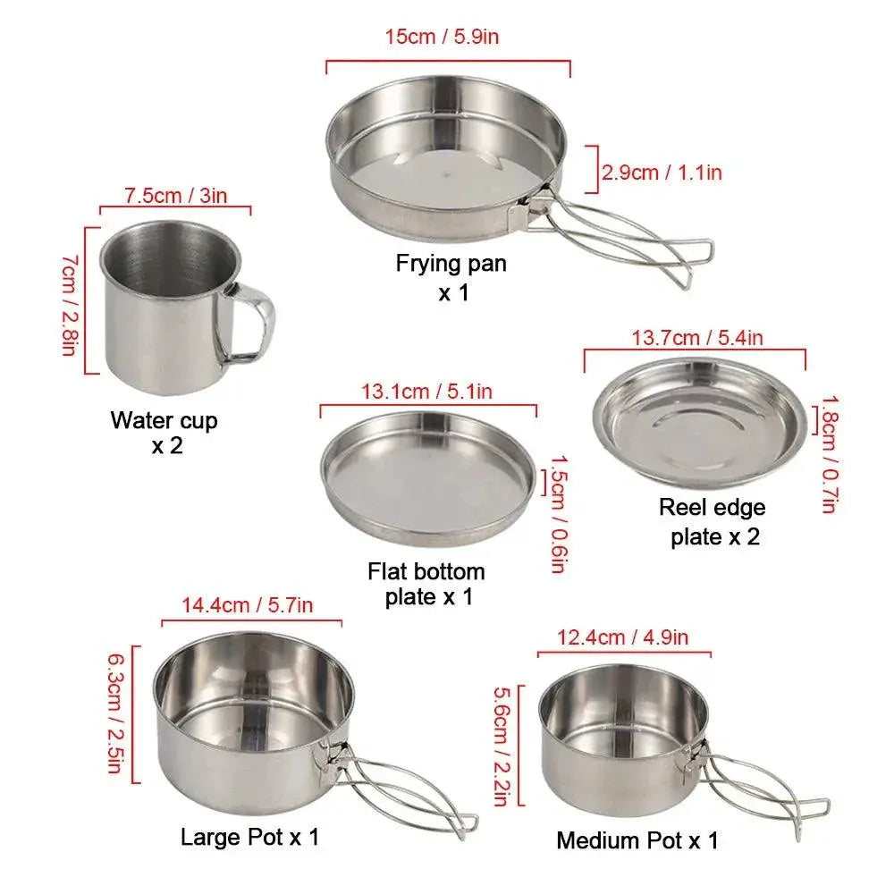 8 Piece Stainless Steel Camping Cookware Set For Hiking