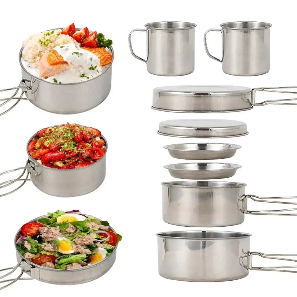 8 Piece Stainless Steel Camping Cookware Set For Hiking