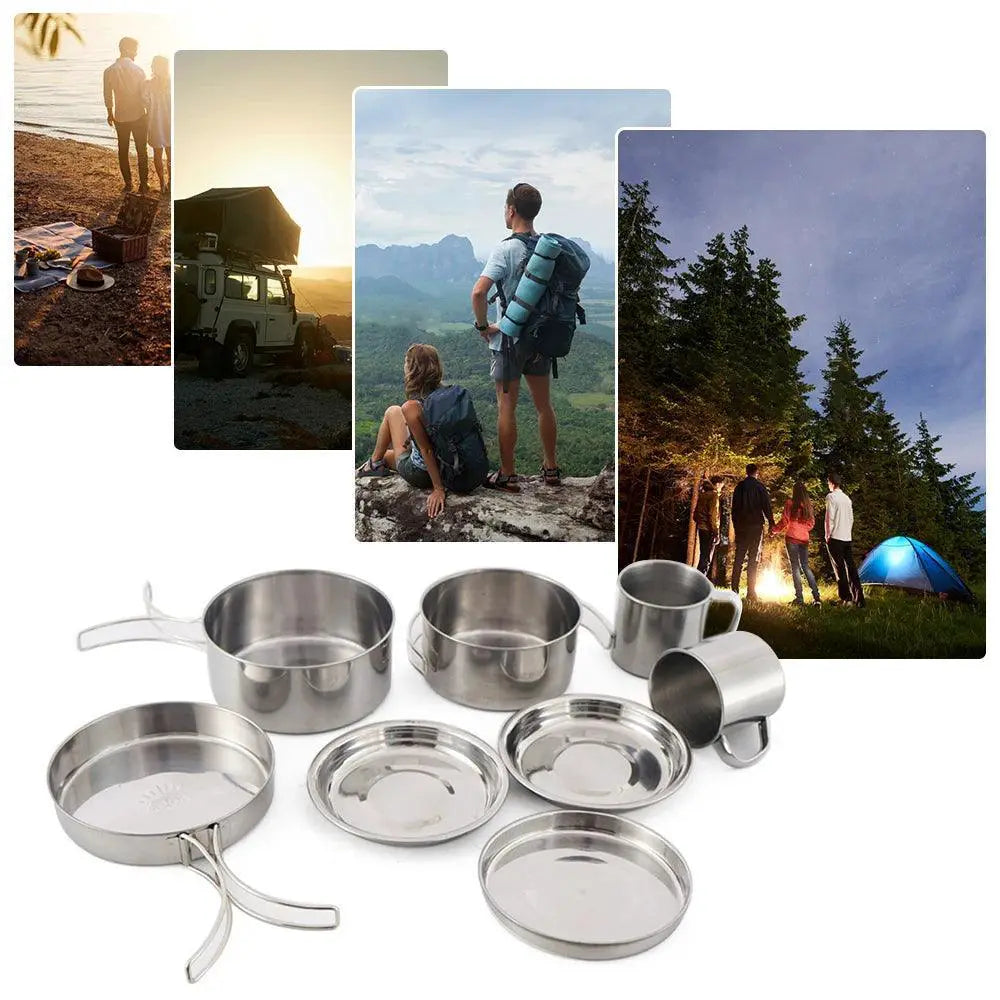 8 Piece Stainless Steel Camping Cookware Set For Hiking