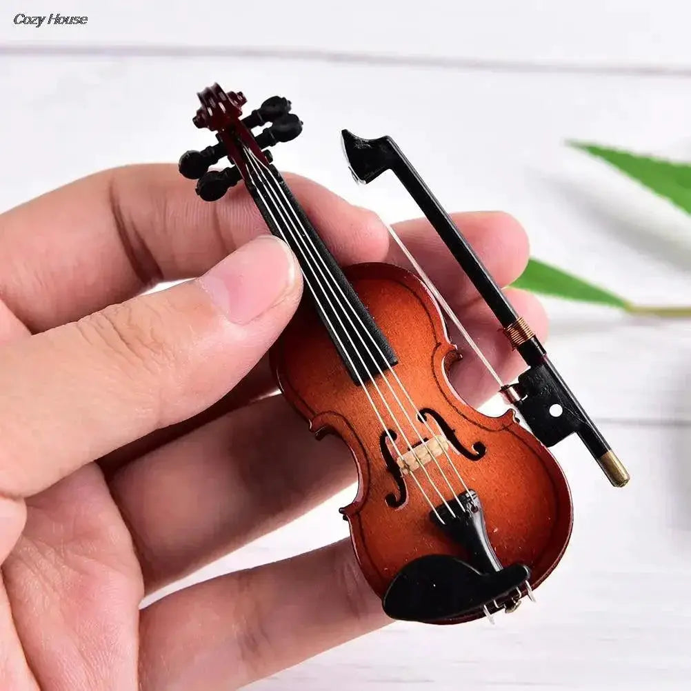 8cm Mini Violin Ornament Wooden Gift for Music Lovers