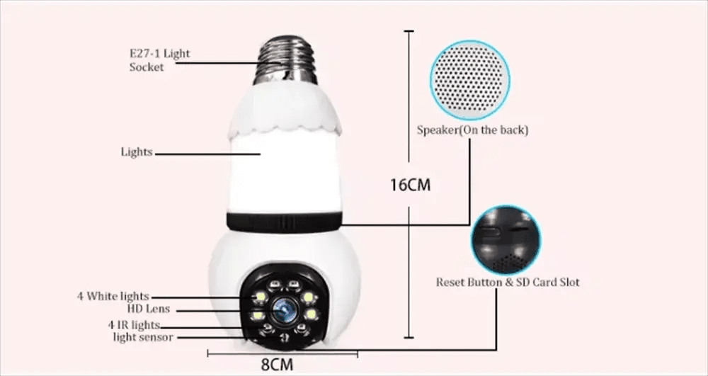 8MP E27 Bulb Camera WiFi Dual Audio Smart Tracking Color Night Vision 10X Zoom