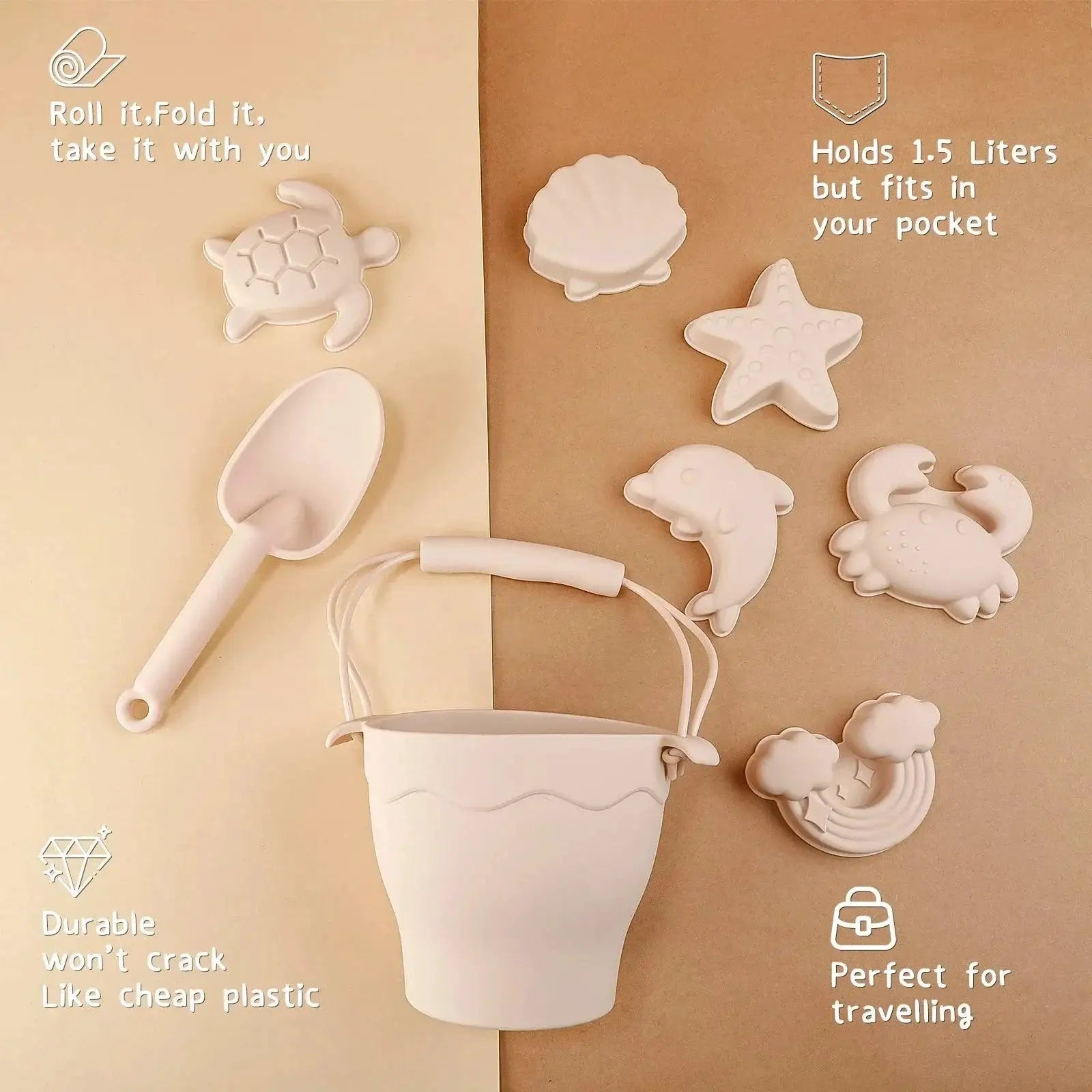 8 Piece Beach Toys Set Eco Friendly Silicone BPA Free Fun
