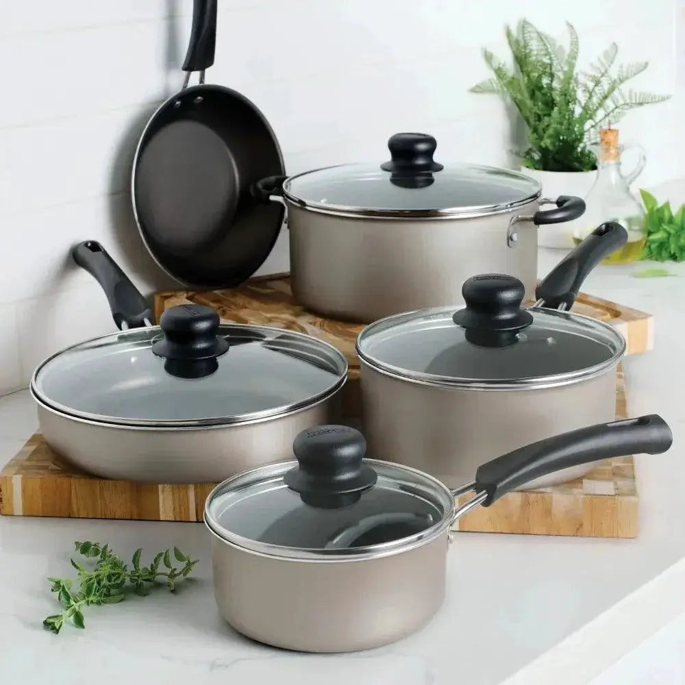9 Piece Non Stick Cookware Set With Glass Lids For Cooking