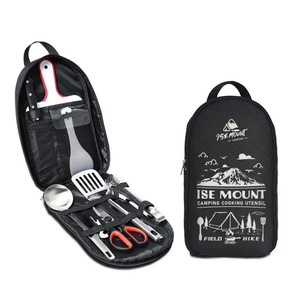 Nine Piece Portable Stainless Steel Camping Utensil Set