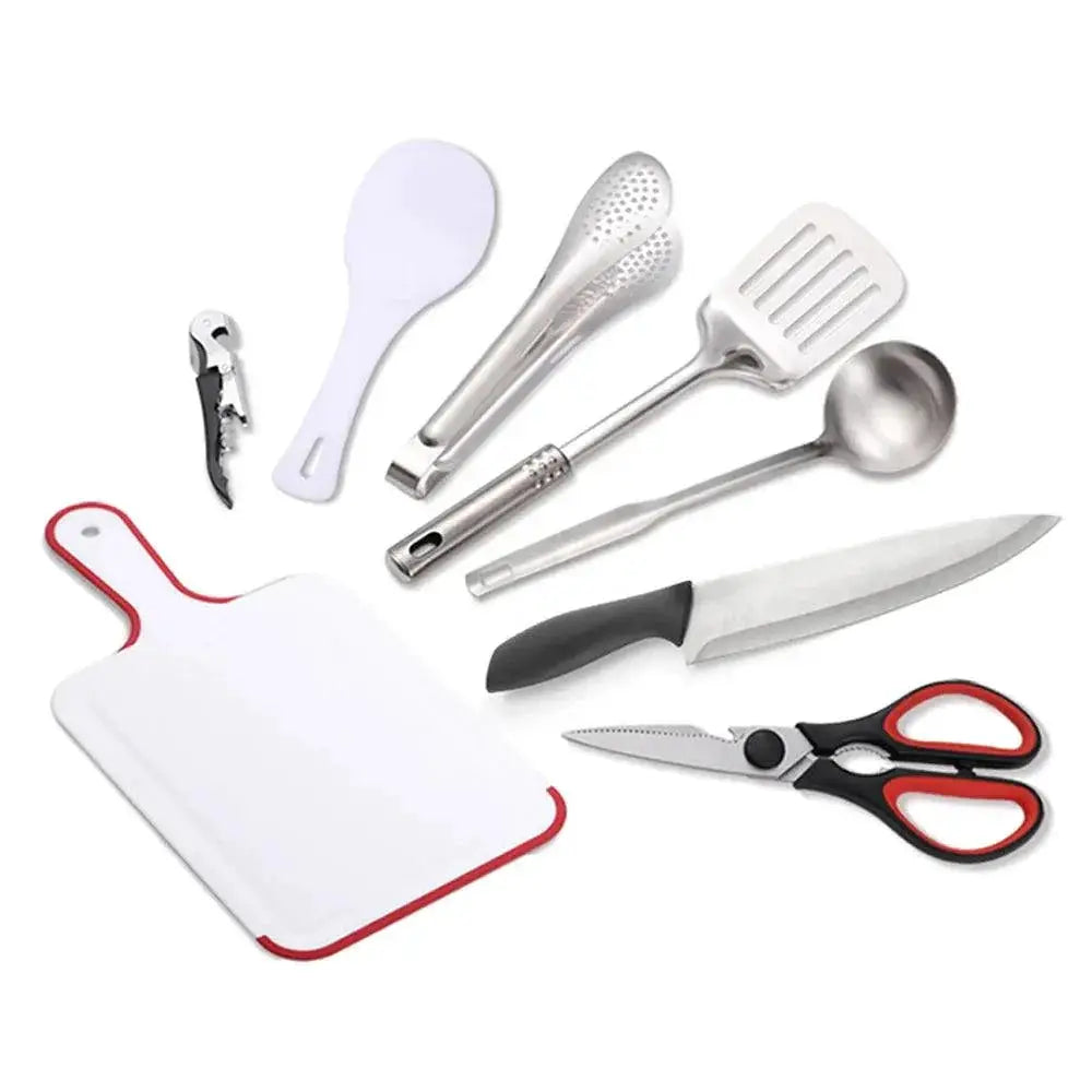 Nine Piece Portable Stainless Steel Camping Utensil Set
