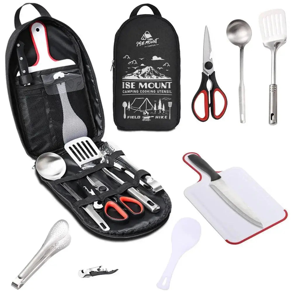 9 Piece Stainless Steel Portable Camping Utensil Set For BBQ