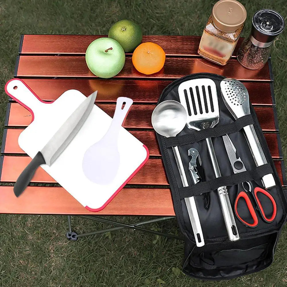 9 Piece Stainless Steel Portable Camping Utensil Set For BBQ