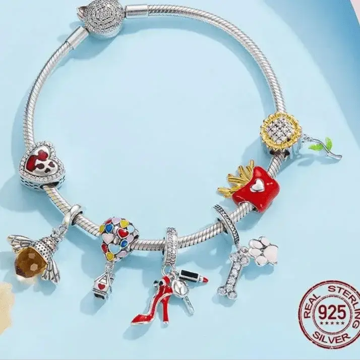 925 Silver Bee Charm Bracelet With DIY Pendants And Beads