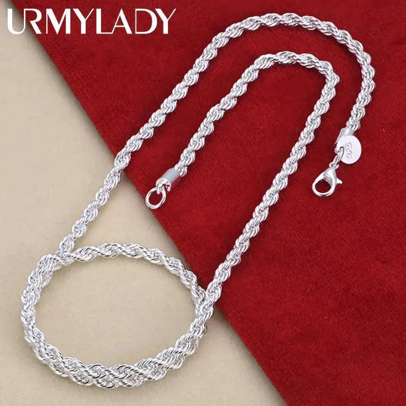 925 Sterling Silver Rope Chain Necklace Unisex Jewelry