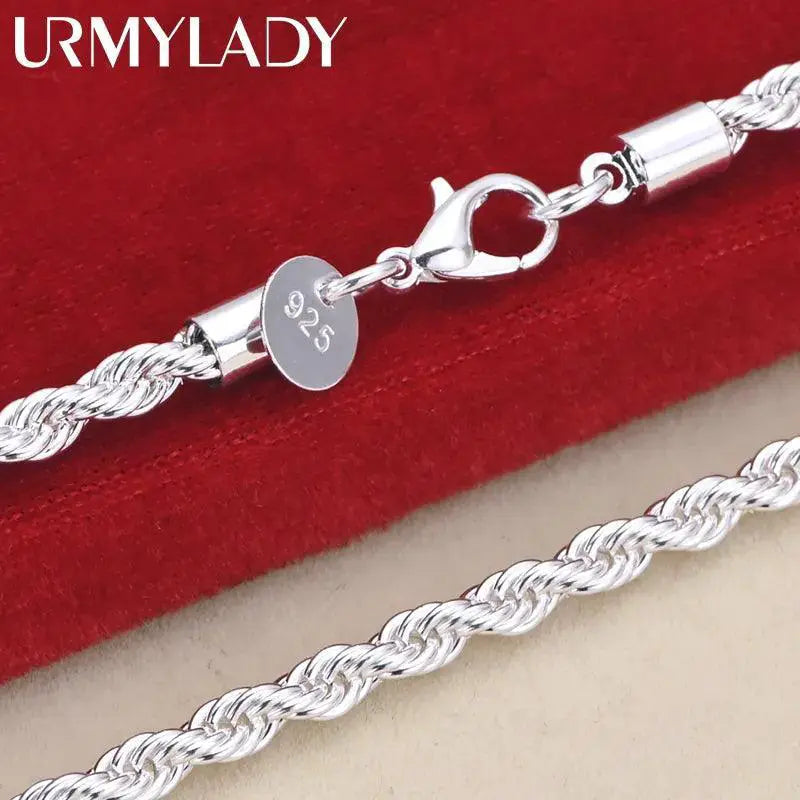 925 Sterling Silver Rope Chain Necklace Unisex Jewelry