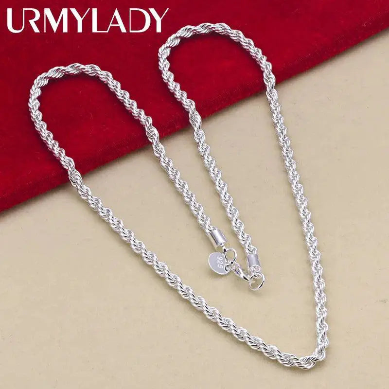 925 Sterling Silver Rope Chain Necklace Unisex Jewelry