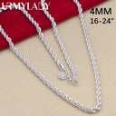 925 Sterling Silver Rope Chain Necklace Elegant Unisex Jewelry
