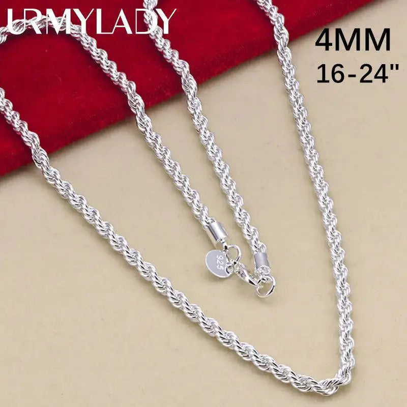 925 Sterling Silver Rope Chain Necklace Unisex Jewelry