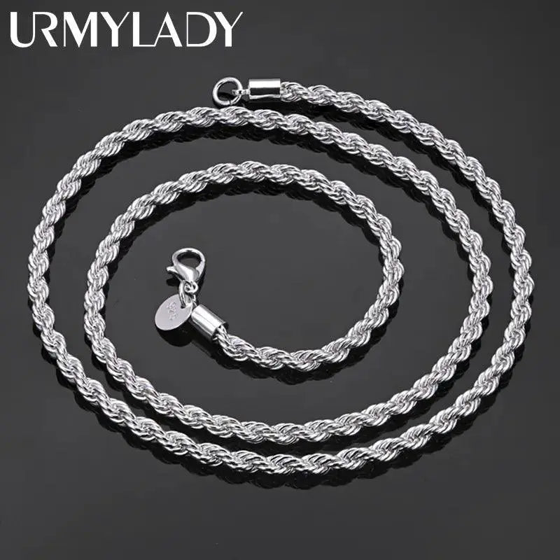 925 Sterling Silver Rope Chain Necklace Unisex Jewelry