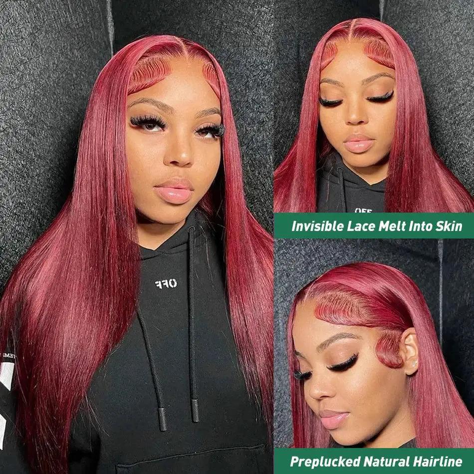 99J Burgundy Lace Front Human Hair Wig For Glamorous Look