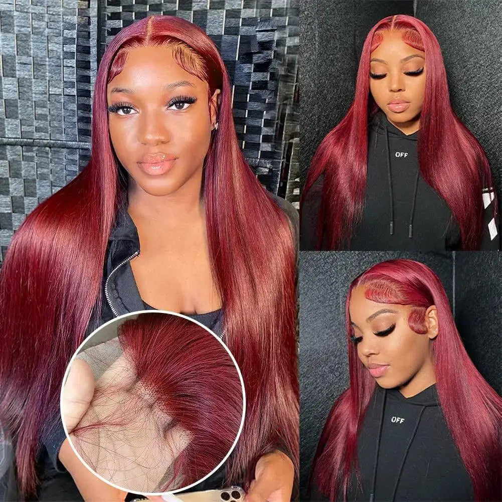 99J Burgundy Lace Front Human Hair Wig For Glamorous Look