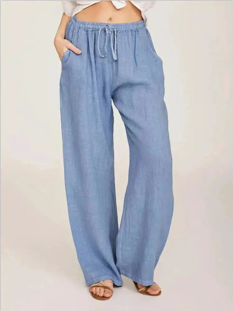 Women Cotton Linen Wide Leg Pants High Waist Summer Autumn - OurLum.com