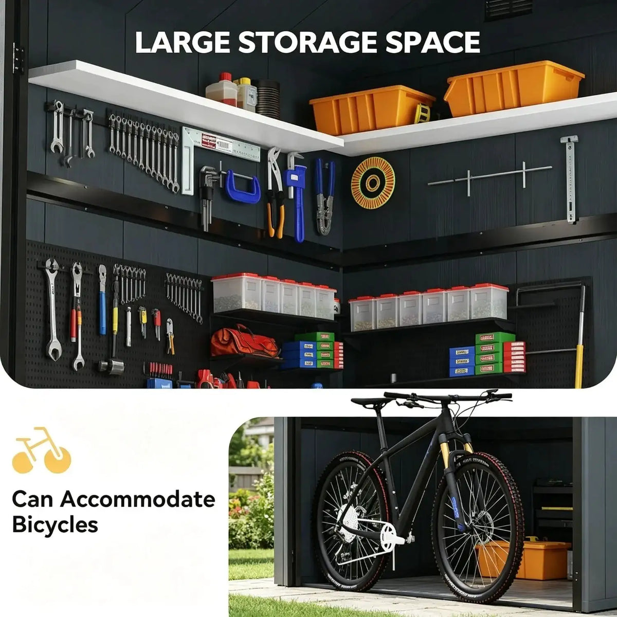 4x6ft All Weather Resin Storage Shed Dark Gray Weatherproof Resin Shed With Reinforced Floor Lockable Door And Vent Stores Bikes And Garden Yard Supplies