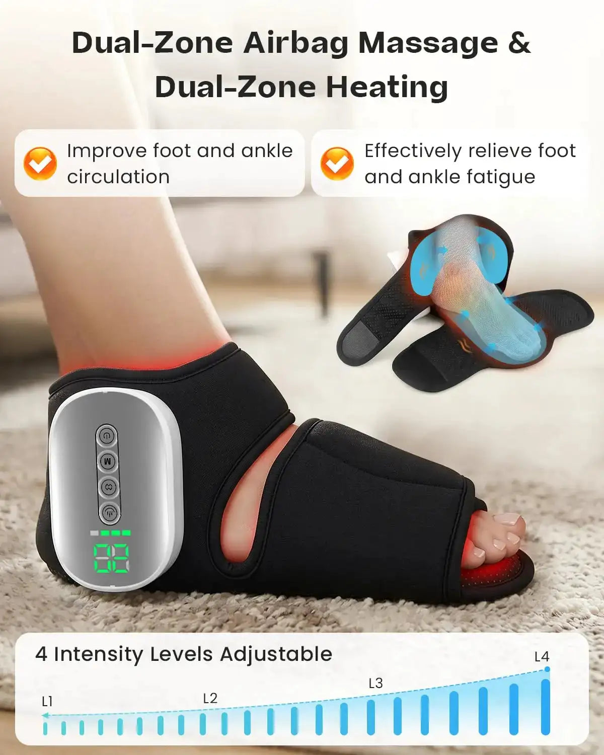 Ankle Foot Massager with Heat and Air Compression Cordless Electric Calf Foot Ankle Joint Pain Relief Hot Compress Therapy for Plantar Fasciitis Foot Arthritis Swollen Ankle Blood Circulation Relaxation 3000mAh Battery (225 c