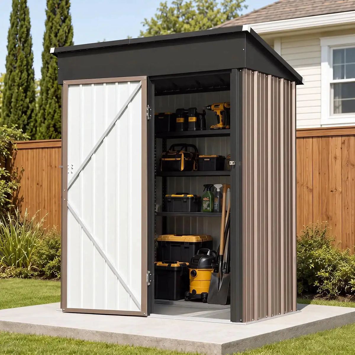 Nordivale 5x3FT Metal Outdoor Storage Shed with Sloping Roof and Base Lockable Tool Shed for Backyard Garden Patio Lawn