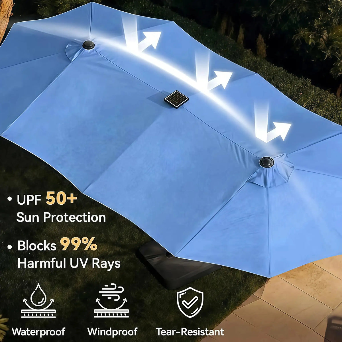 AOXUN 15ft Patio Umbrella with Base Outdoor Double Sided Rectangular Crank Handle Ventilation Large Standing Umbrella for Pool Deck Lawn Backyard Beach