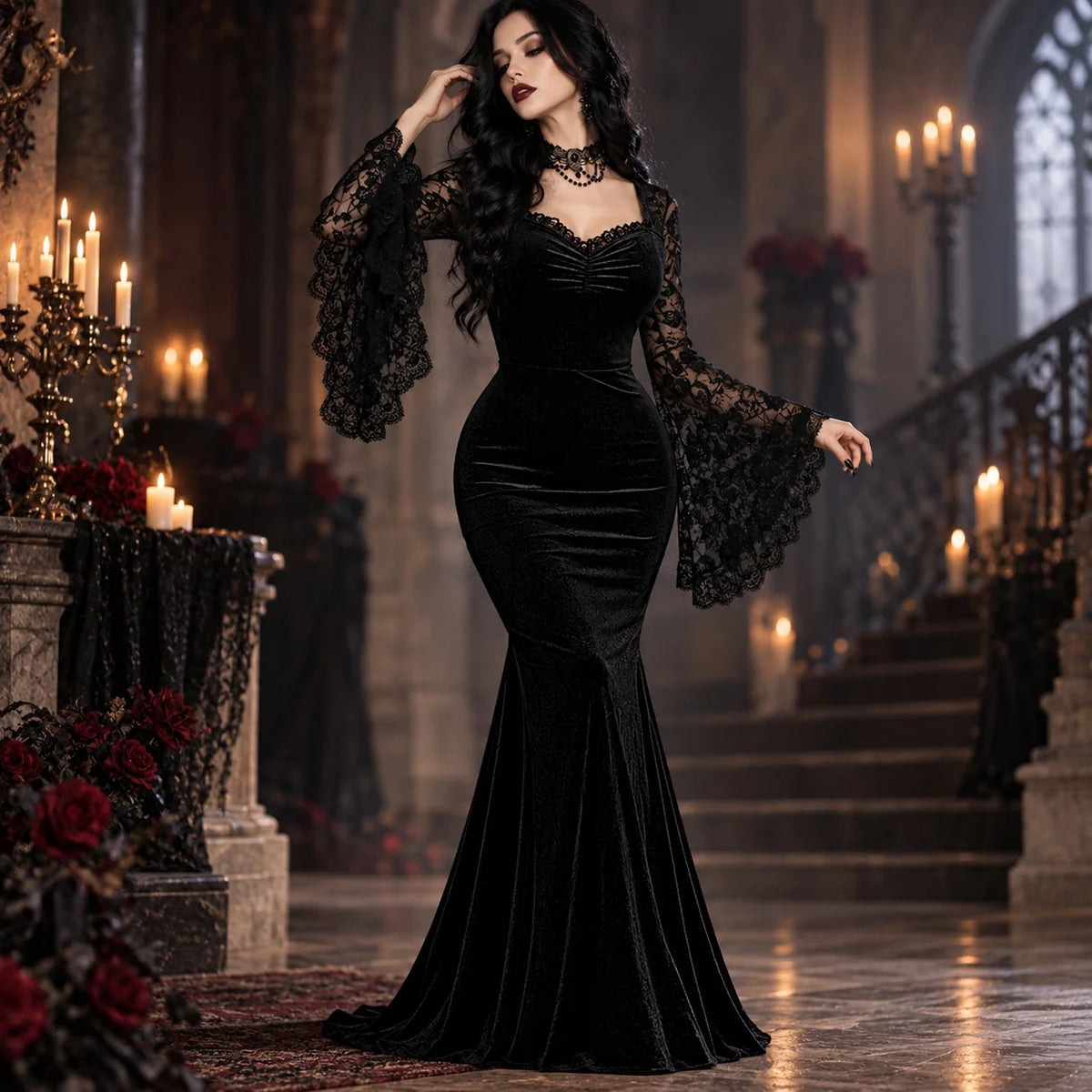 Gothic Cutout Bell Sleeve Dress