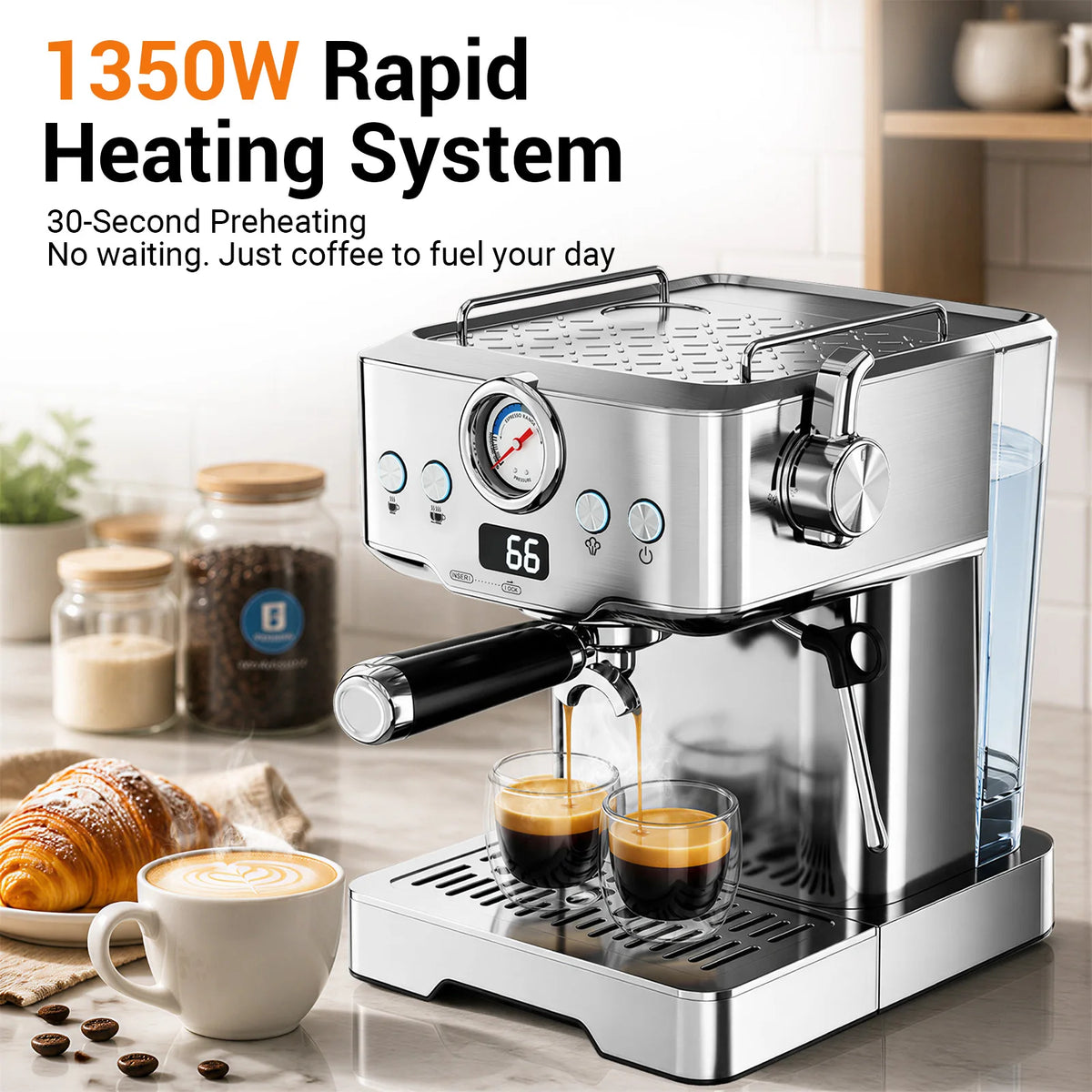 Ultra Espresso Machine, Barista Espresso Maker with Steam Wand | — product view 3