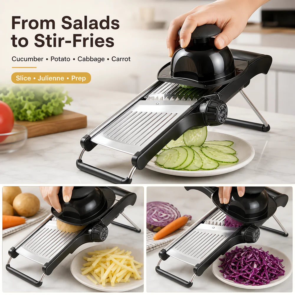 Adjustable Mandoline Slicer with Food Holder, Stainless Steel — product view 8