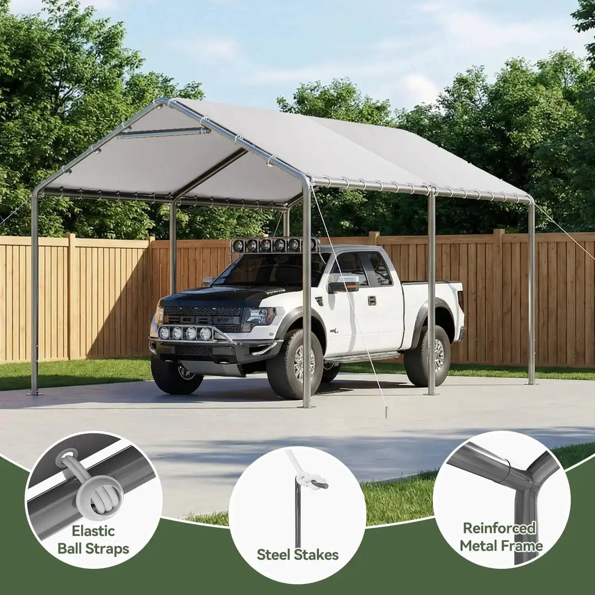 Portable Steel Carport Canopy White