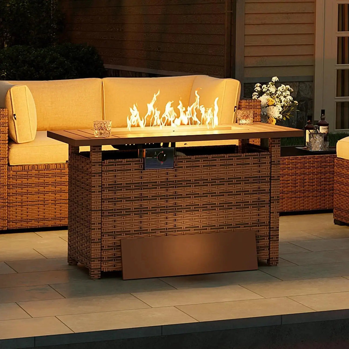 Brown Outdoor Gas Fire Pit Table