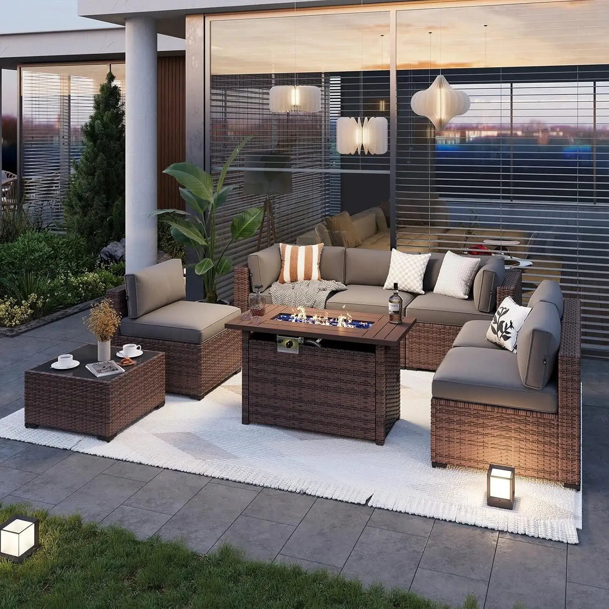 Brown Outdoor Gas Fire Pit Table