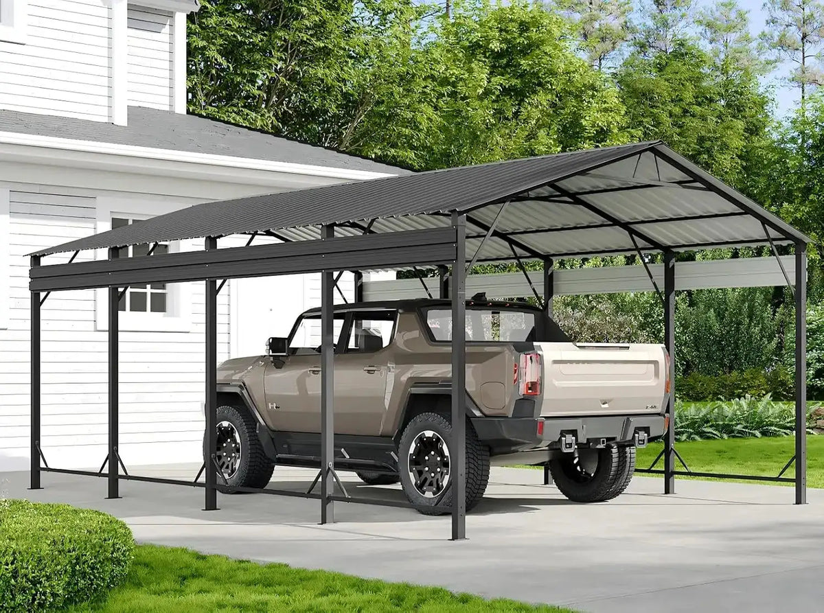 Aoxun Metal Carport 30.48x50.80 Heavy Duty With Reinforced Frame And Base Galvanized Garage Outdoor Awning For Pickups Cars SUVs Tractors Boats